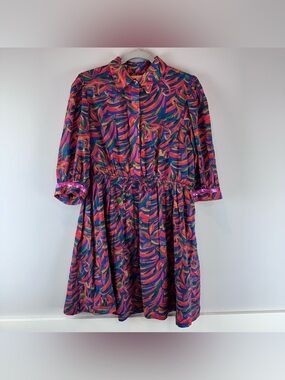 Briton Court Red Blue Sequin Drawstring Waist Statement Eva Mini Dress Medium